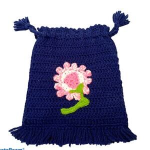 VINTAGE 70s Floral Crochet Bag Fringe Handmade